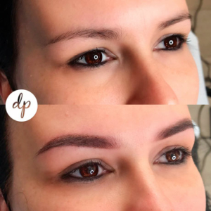 Dermatopigmentatie powderbrows before &amp; after young woman